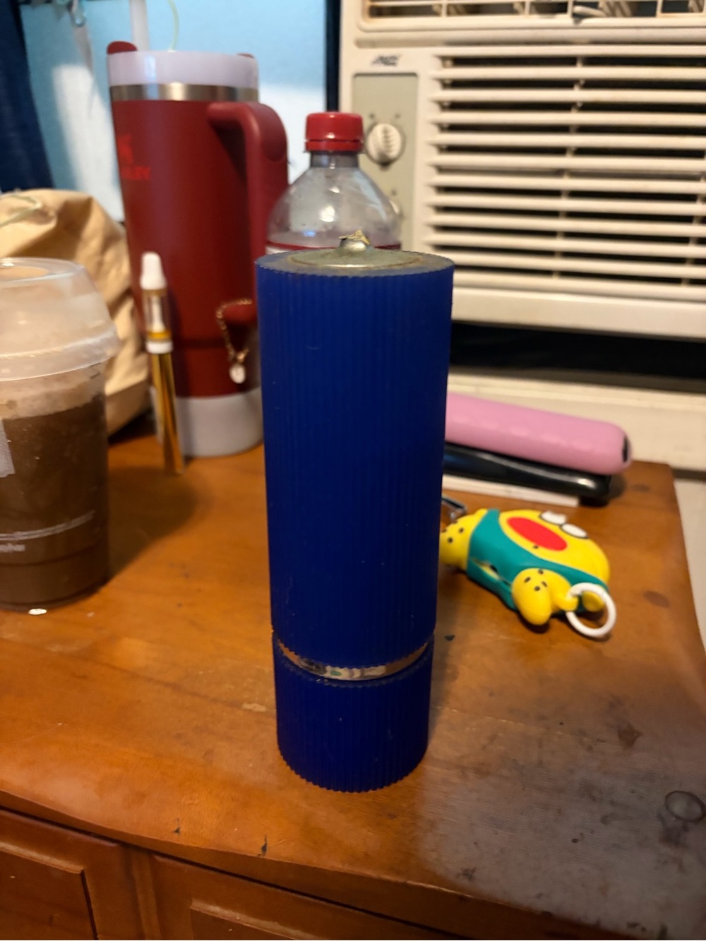 Avon Blue Ribbed Cylinder Candle Holder